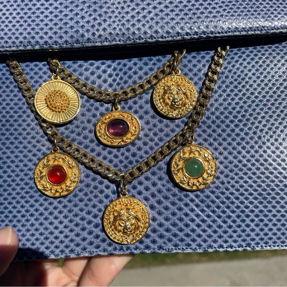 Rare⭐️ Vintage 1980s Judith Leiber Blue Lizard and Gold Charm Handbag (no strap) - Picture 14 of 14